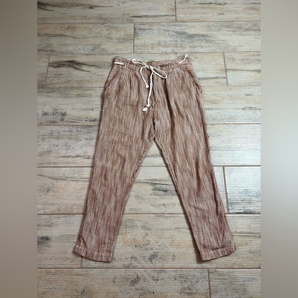 FREE PEOPLE LIGHT AT SUNRISE CROP PANTS SLIM LEG DRAWSTRING HIGH WAIST BOHO SZ 6 - Picture 3 of 6